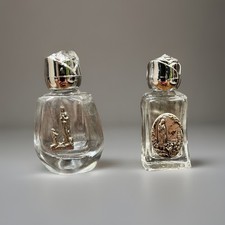 Vintage Lourdes France Holy Water Bottle Set Virgin Mary Bernadette Glass