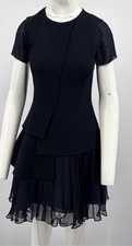 Oscar De La Renta P14 ALTRD Navy Wool Asymmetric Pleated Combo Dress sz 4