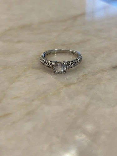 925 Sterling Silver Filigree Solitaire Ring Round Clear CZ Vintage Style Size 7