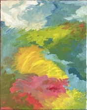 French Realism 11x14vOriginal Oil Painting On Canvas Colorful Grassy Field Flat