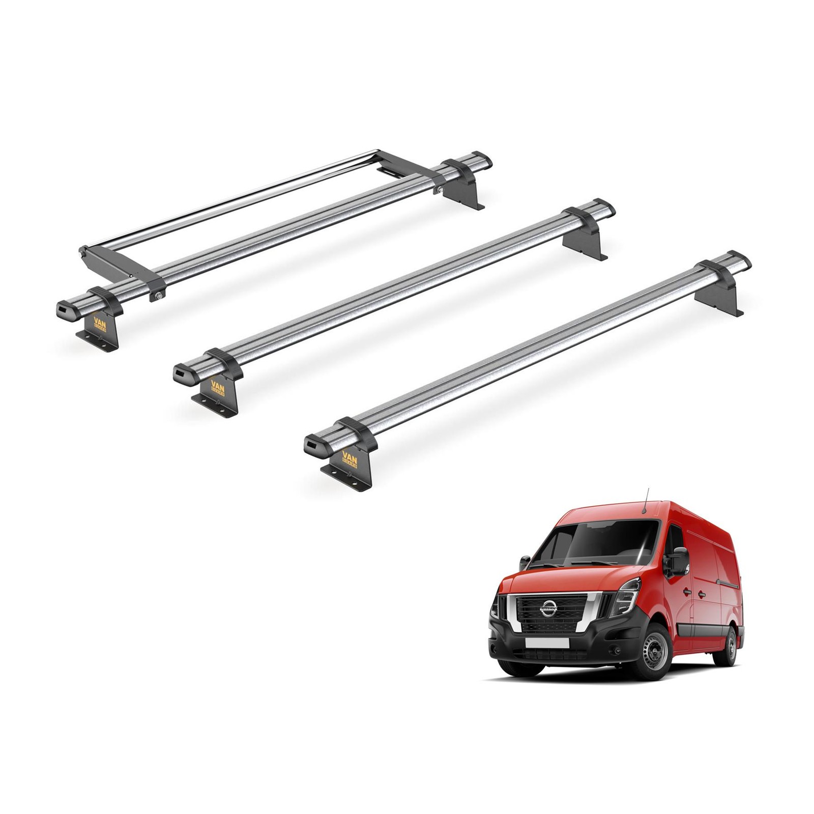Nissan Interstar Roof Rack for 2022+ [H1/H2] 3x Bars & Roller  - Van Guard Trade