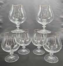 SET OF 6 VTG SCHOTT ZWIESEL PREMIER COLL. CRYSTAL GOLD RIM BRANDY SNIFTER COGNAC