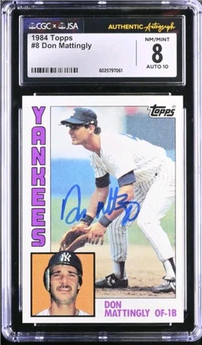 1984 Topps Signed Don Mattingly #8 Yankees Rookie CGC 8 JSA 10 Auto