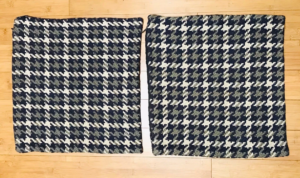 Pair Of Crate & Barrel 18" X 18" Taupe Beige Houndstooth Throw Pillow Covers - Image 2 of 4