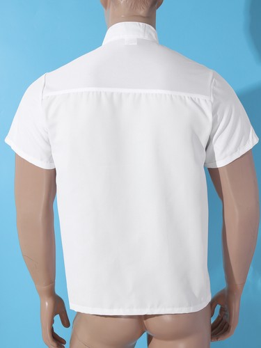 A Uniform Men Short Sleeve Kitchen Service Coat Jacket Button Down Shirts - Picture 54 of 93