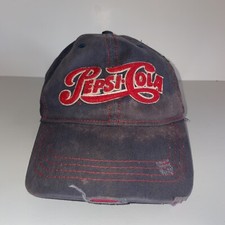 Pepsi-Cola Soda Pop Spellout Logo Distressed Baseball Hat Cap SnapBack