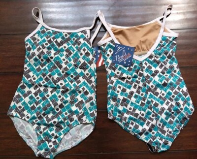 NWT Motionwear Geometric Teal Large Child Camisole Gymnastic Leotard