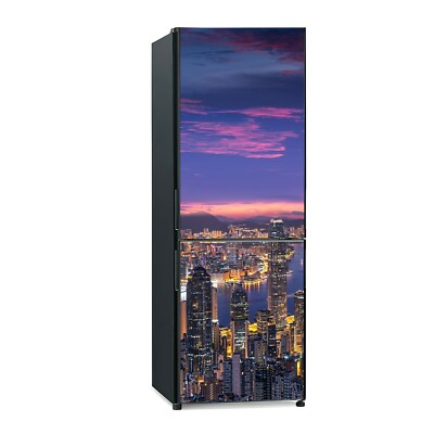 Kühlschrank Tür Aufkleber Wandtatto Stadtbild von Hongkong bei Sonnenuntergang