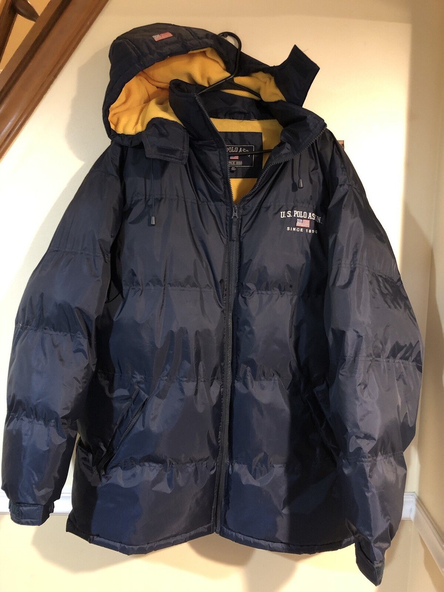 EUC US Polo Assn Heavy Winter Coat Extreme Cold Weather Mens XL Navy Blue  Yellow