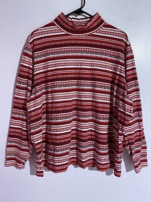 Lands End Top 2X Red White Relaxed Mock Turtleneck Christmas
