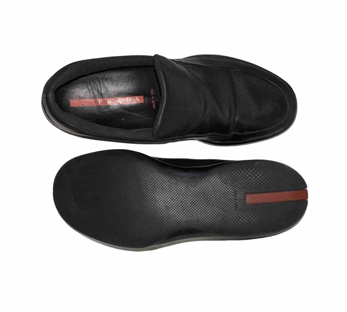 PRADA Sport Black Leather Loafer Linea Rossa 0950 UK8 US9 | eBay