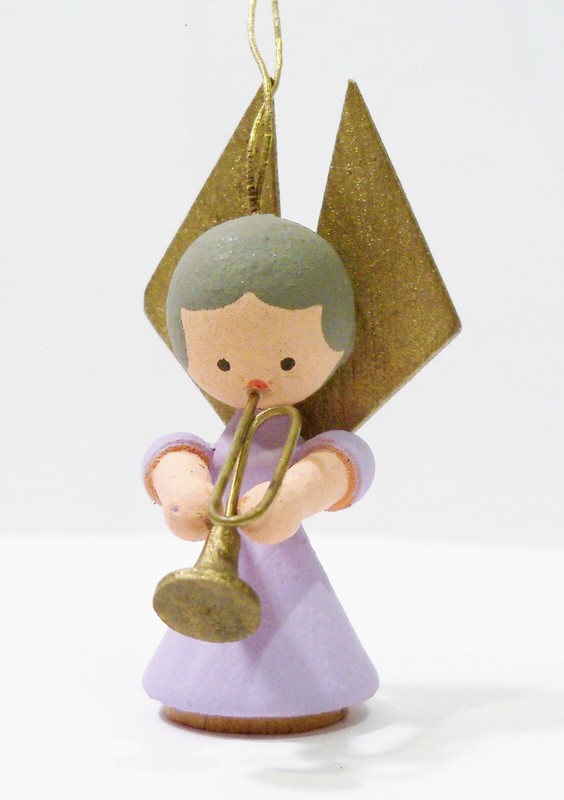 Erzgebirge Germany Angel Girl Musician Trumpet Flugel Horn Wooden Wood Ornament