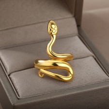 Spiral-Snake Ring For Women Opening Adjustable Stainless Steel Gold Plated Ring 