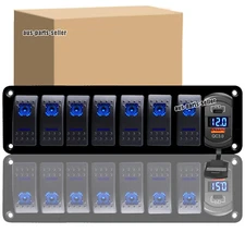 Blue 8 Gang Toggle Rocker Switch Panel RV Truck Marine Boat Circuit Breaker 12V