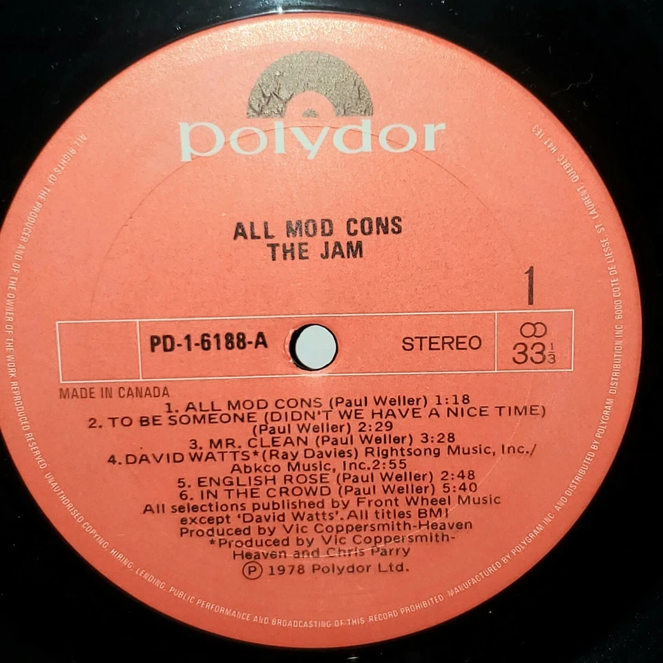 THE JAM All Mod Cons Canadian LP Vinyl VG+ 1978 Polydor Paul Weller PD16188 - Image 2 of 3