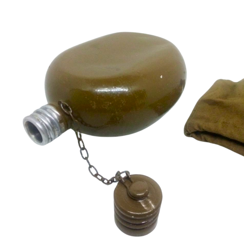 Vintage Soviet Russian Army Water Aluminum Flask Canteen Bottle Belt