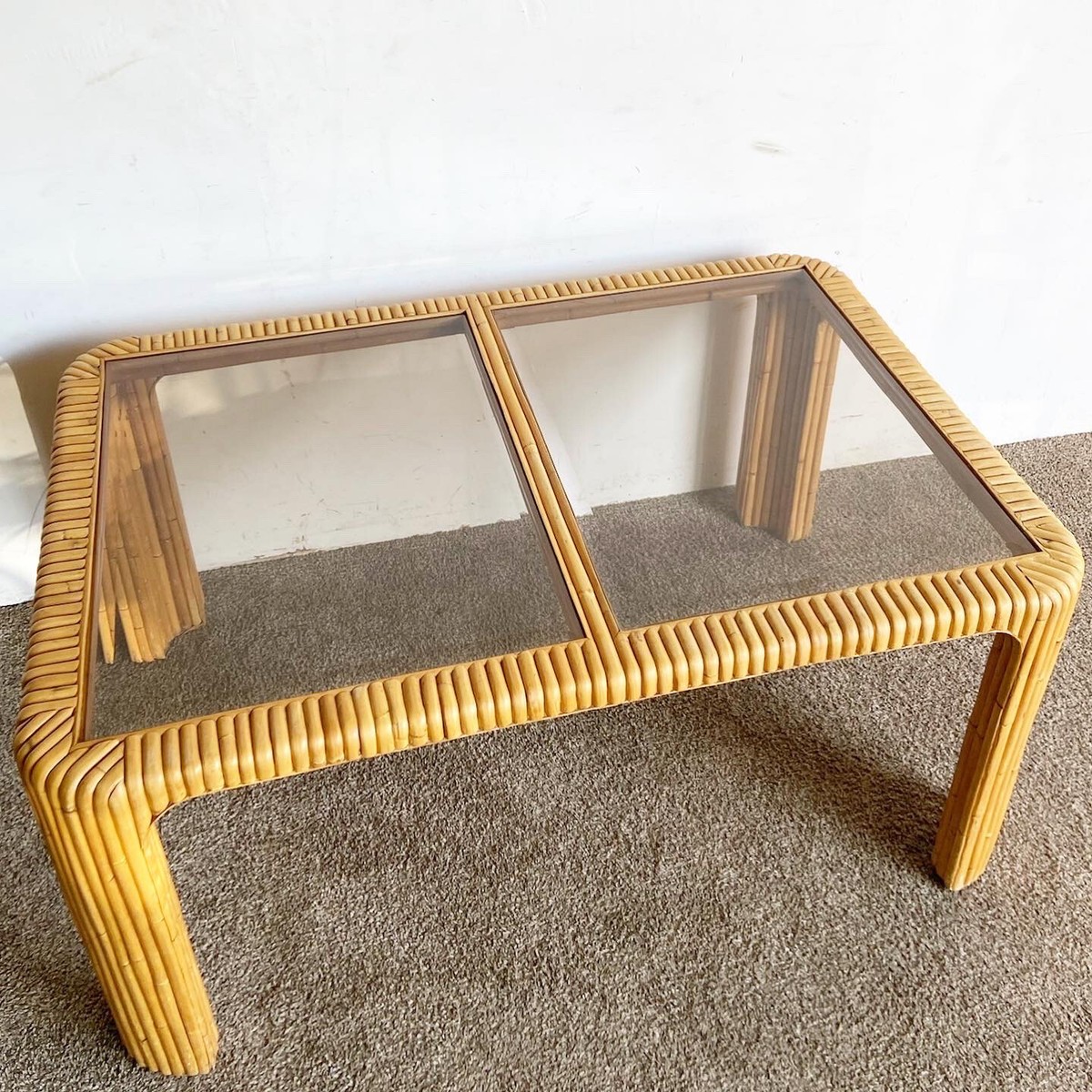 Boho Chic Split Bamboo Smoked Glass Top Dining Table | eBay