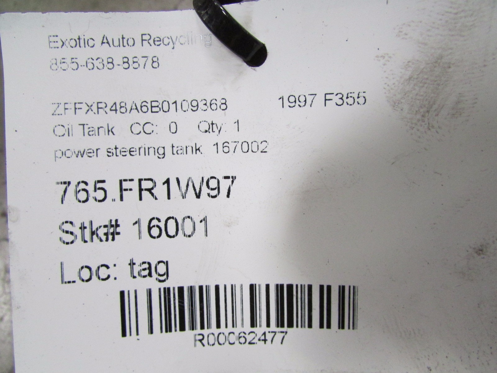 Ferrari 360, Power Steering Reservoir With Bracket, Used, P/N 167002
