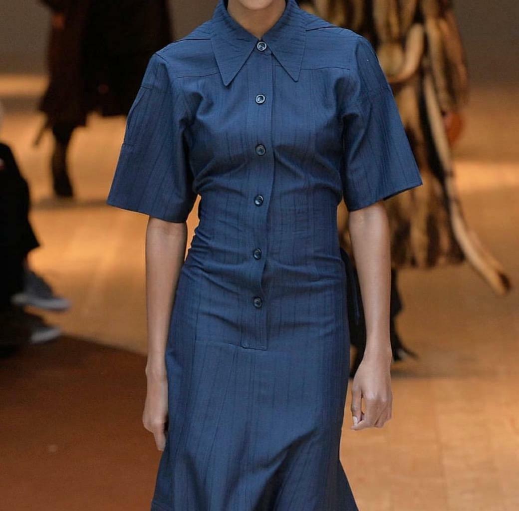 CELINE Linear Jacquard Shirt Dress Navy Winter'17 Old Celine
