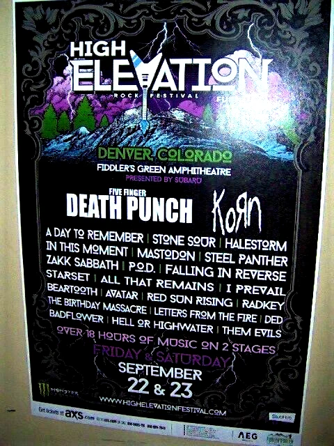 KORN Five Finger Death Punch Show Poster HIGH ELEVATION RP IN THIS MOMENT COOL