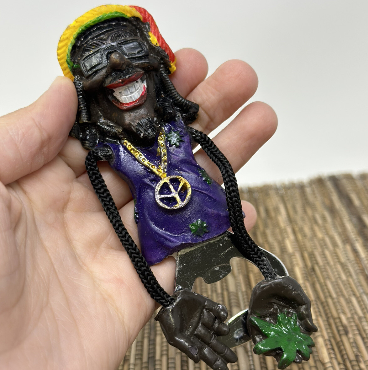 Handpainted Rasta Man Bottle Opener w/ Fridge Magnet - Unique and