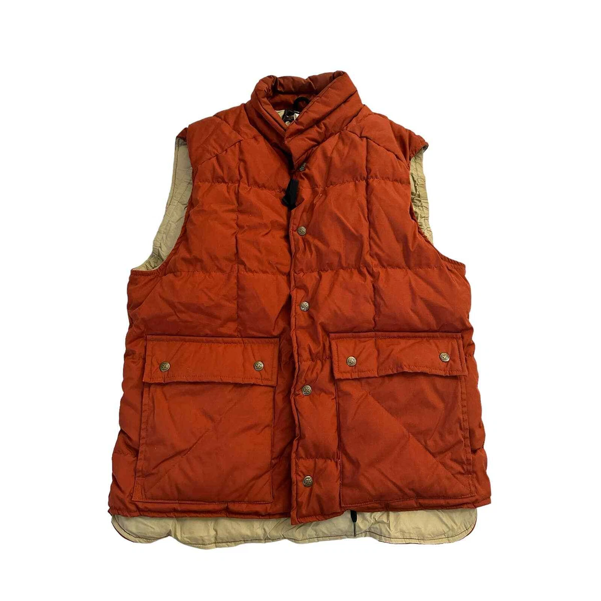 Vintage 80s 90s Eddie Bauer Mens Large Goose Down Orange Puffer Vest VTG