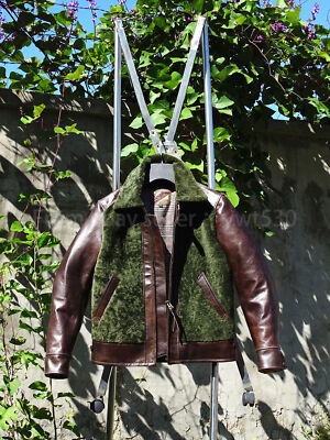 Full Grain Cowhide&sheep Shearling Men's Classic GenuineLeather Grizzly Jacket
