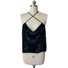 Victoria's Secret Womens Velvet Camisole Top Large Black Criss Cross Sleeveless