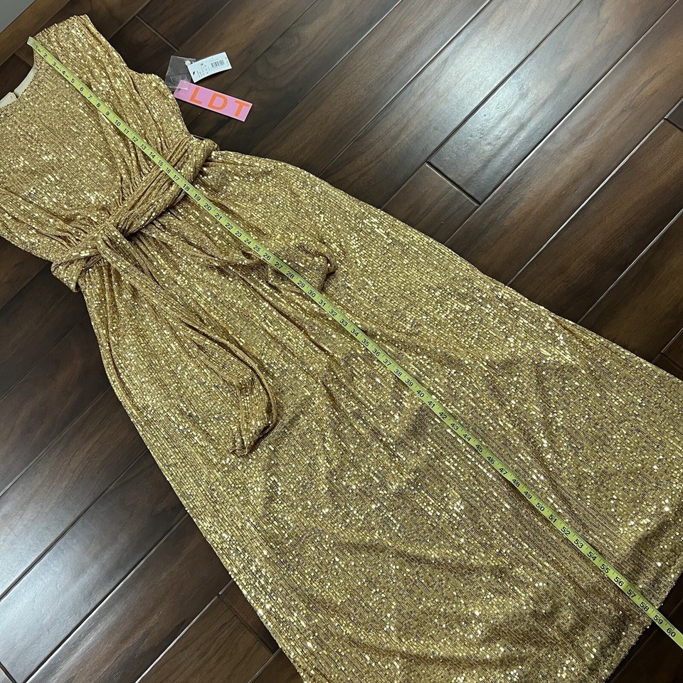 LDT Dillards Women's Size 4 Gold Sequin Ivy Goddess Long Gown Dress eBay