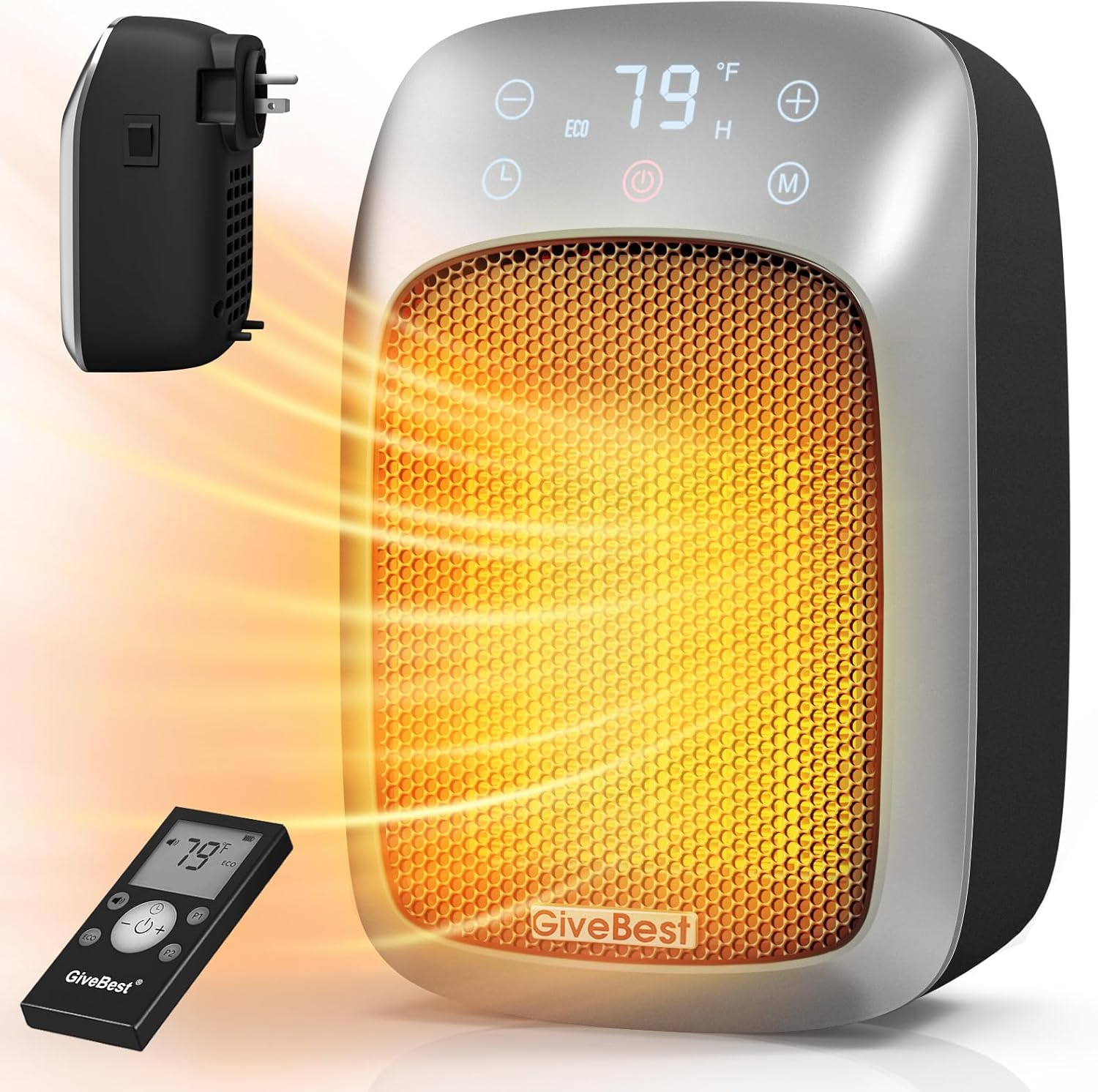 800W Plug in Wall Space Heater with Remote, Small Wall Outlet Heater with Adjust