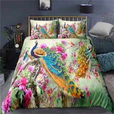 Doona Duvet Quilt Cover Set Single Double Queen King Bed Peacock Floral Linen