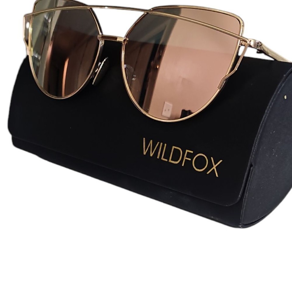 Wildfox Designer Case Sunglasses Rose Gold Frame Mirrored Lenses Style