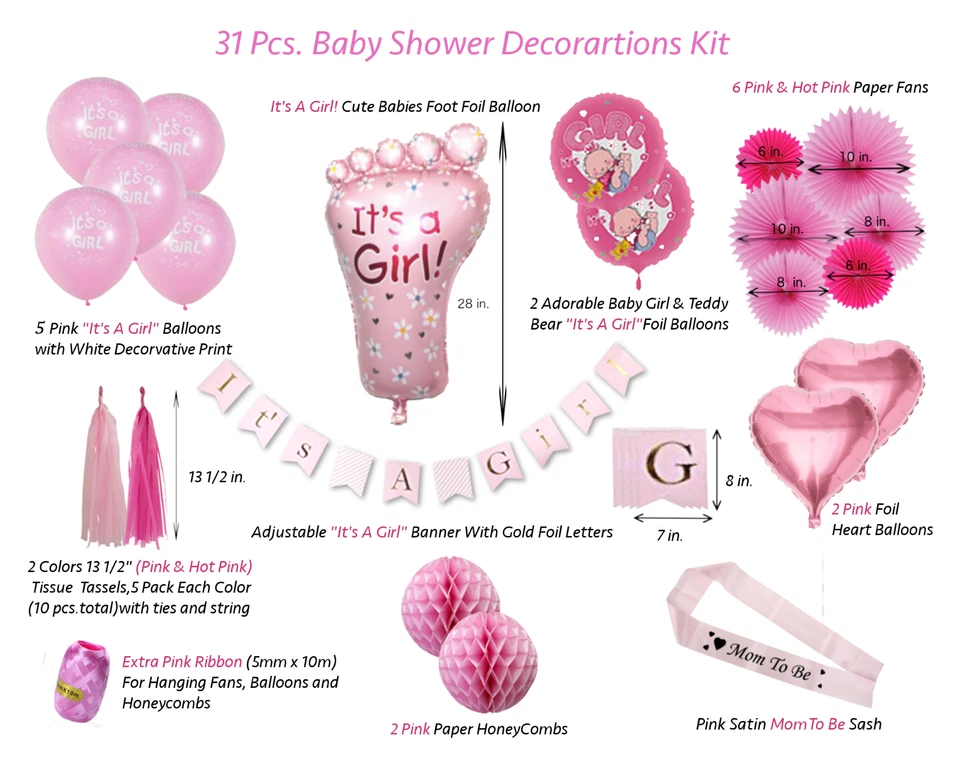 Complete Premium 31 PCS Baby Shower Decorations for Girls Pink Baby Shower Décor - Image 2 of 4