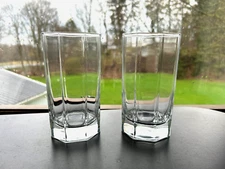 2  Clear Octagon 8 Sided Juice Water Drink Glasses 5" tall