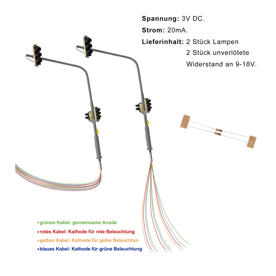 2 Stück Spur N 1:160 Modell Verkehrsampel Mit Fußgangampel Signal LED Lampe - Bild 3 von 4