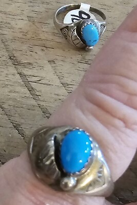 Vintage Native American Sterling Silver Turquoise Feather Ring