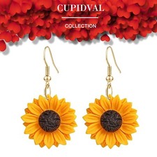 14K GOLD PLATED RESIN YELLOW SUNFLOWER EARRINGS DROP DANGLE VALENTINE'S DAY GIFT