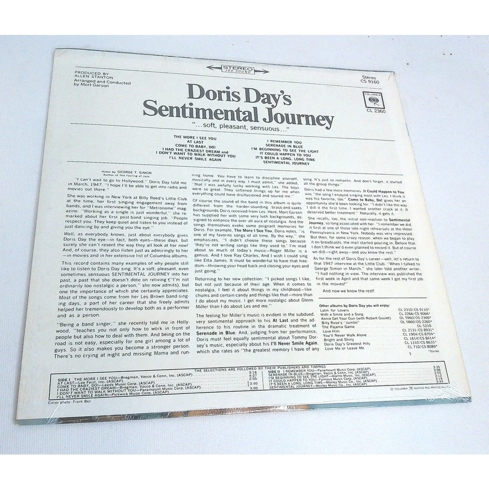 Doris Days Sentimental Journey Stereo Vinyl LP Columbia CS 9160 Sealed - Image 4 of 4