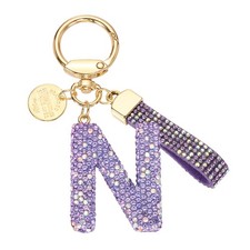 Initial Letter Keychain, Gift Bling Letter-N Key Chain for Women, Purple