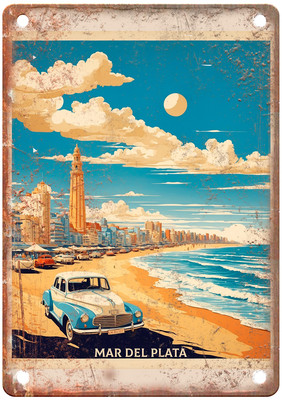Beaches of Mar del Plata Argentina Retro Look Travel Poster Metal Sign T2665