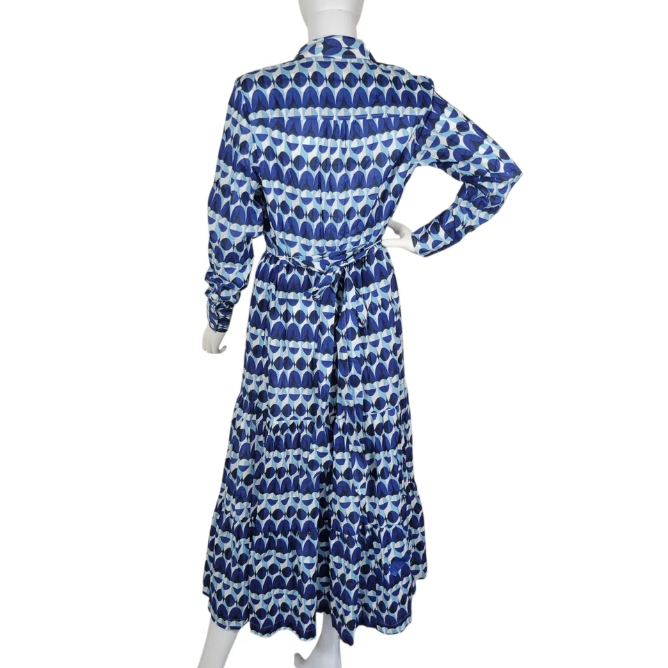 Boden Flo Midi Shirt Dress Womens US 10 Blue Tiered Woven Cotton Button Front - Image 2 of 4