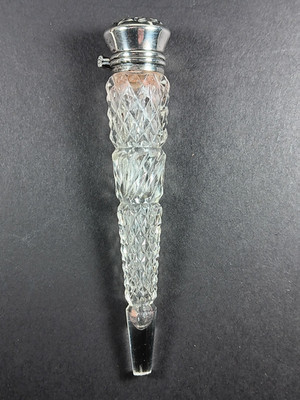 Cut Glass Perfume / Scent Bottle w/ Sterling Hinged Cap