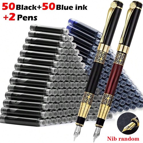 Retro Metal Fountain Pen Set 1-100pcs Refillable Ink Writing Gift UK