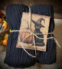 3 Yards of Grungy Stained Primitive Fall Halloween Heavy Cheesecloth Black