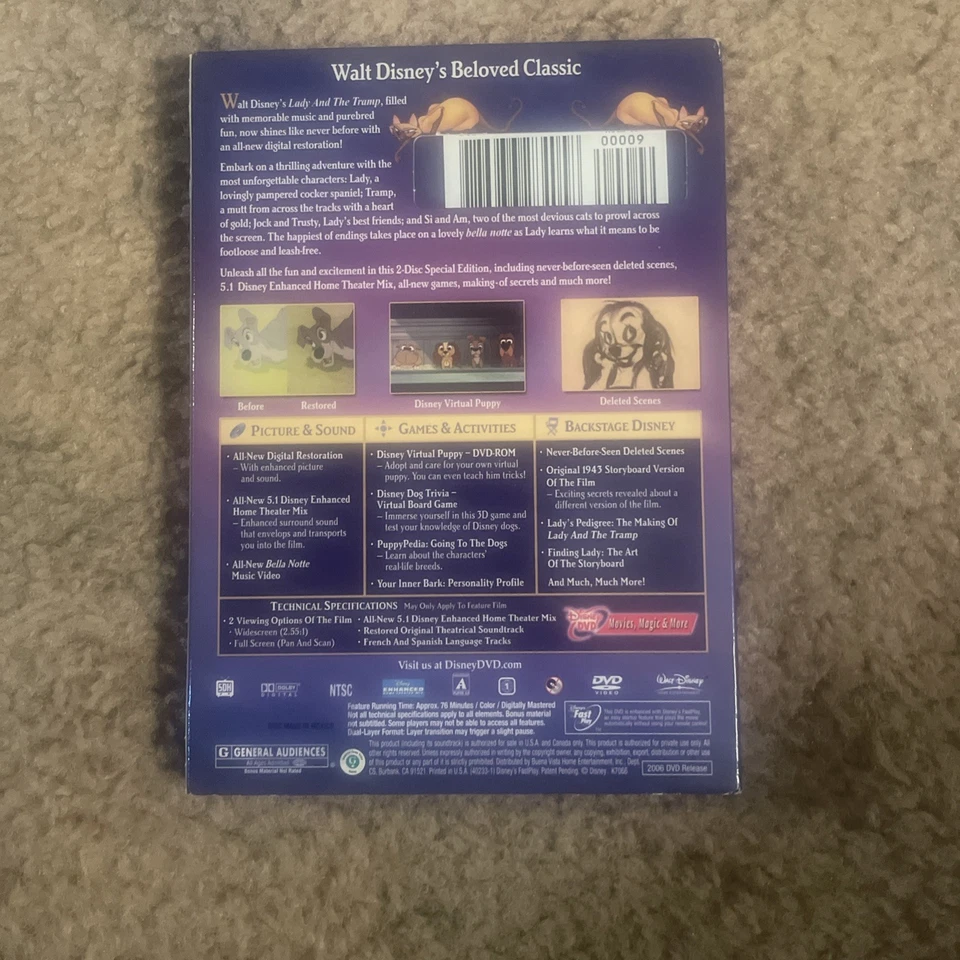 Disney’s Lady and the Tramp 50th Anniversary 2-Disc DVD Platinum Edition W/Slip - Image 2 of 2