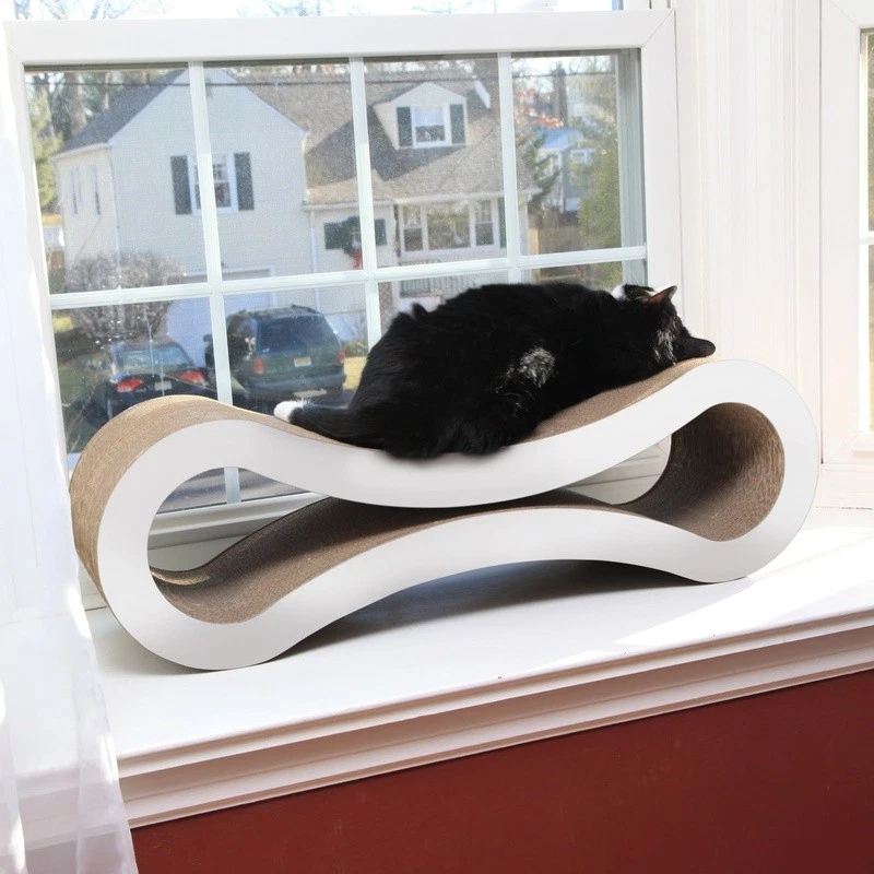 Cama de salón rascador para gatos duradera ecológica reversible de cartón juguete para mascotas nuevo Foto 3 de 4