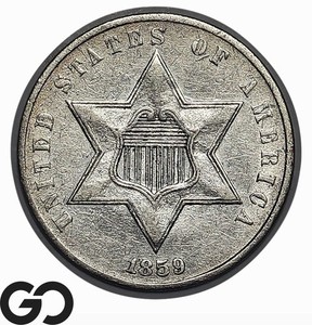 1859 Three Cent Silver Piece, Tough This Nice!