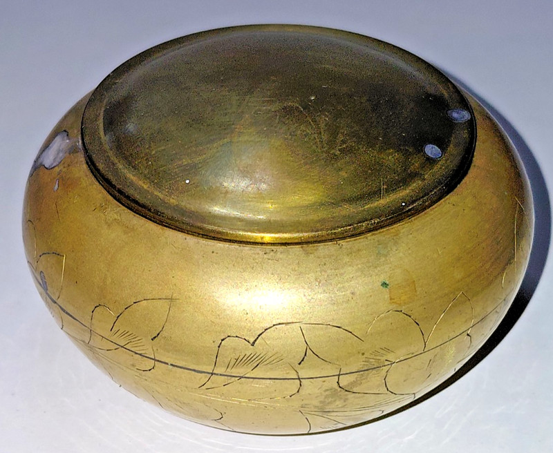 Vintage Hand Engraved Solid Brass Bowl 3.5" With Lid