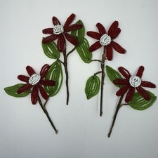 Vintage French Beaded Red Daisy Flowers