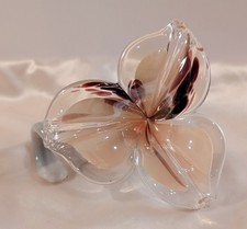 Glass Lily Murano Style Hand Blown Flower Spiral Stem Italy Beige Purple 5"